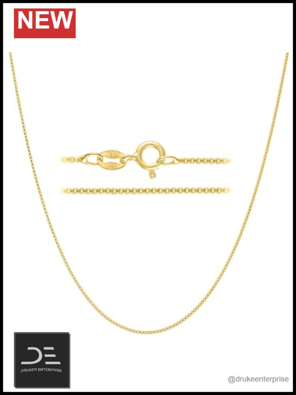 18K Gold Plated 925 Sterling Silver Box Necklace 1mm Dainty
